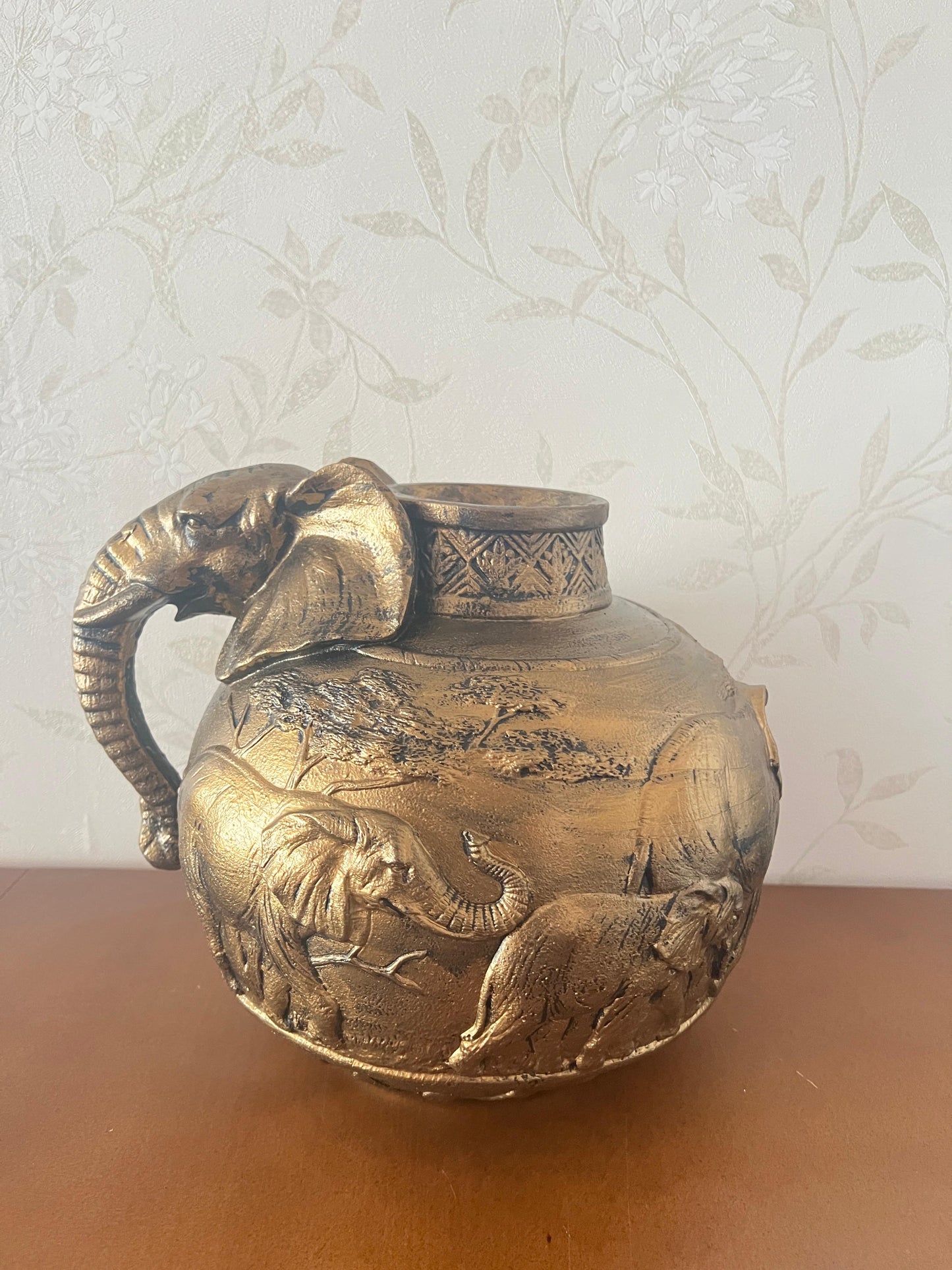 Elephant Vase, Handcrafted Safari Decor, Wildlife Art Decor, Elephant Handle Vase, Exotic Home Decor, Elephant Vase Decor, African Vase, Wildlife Vase