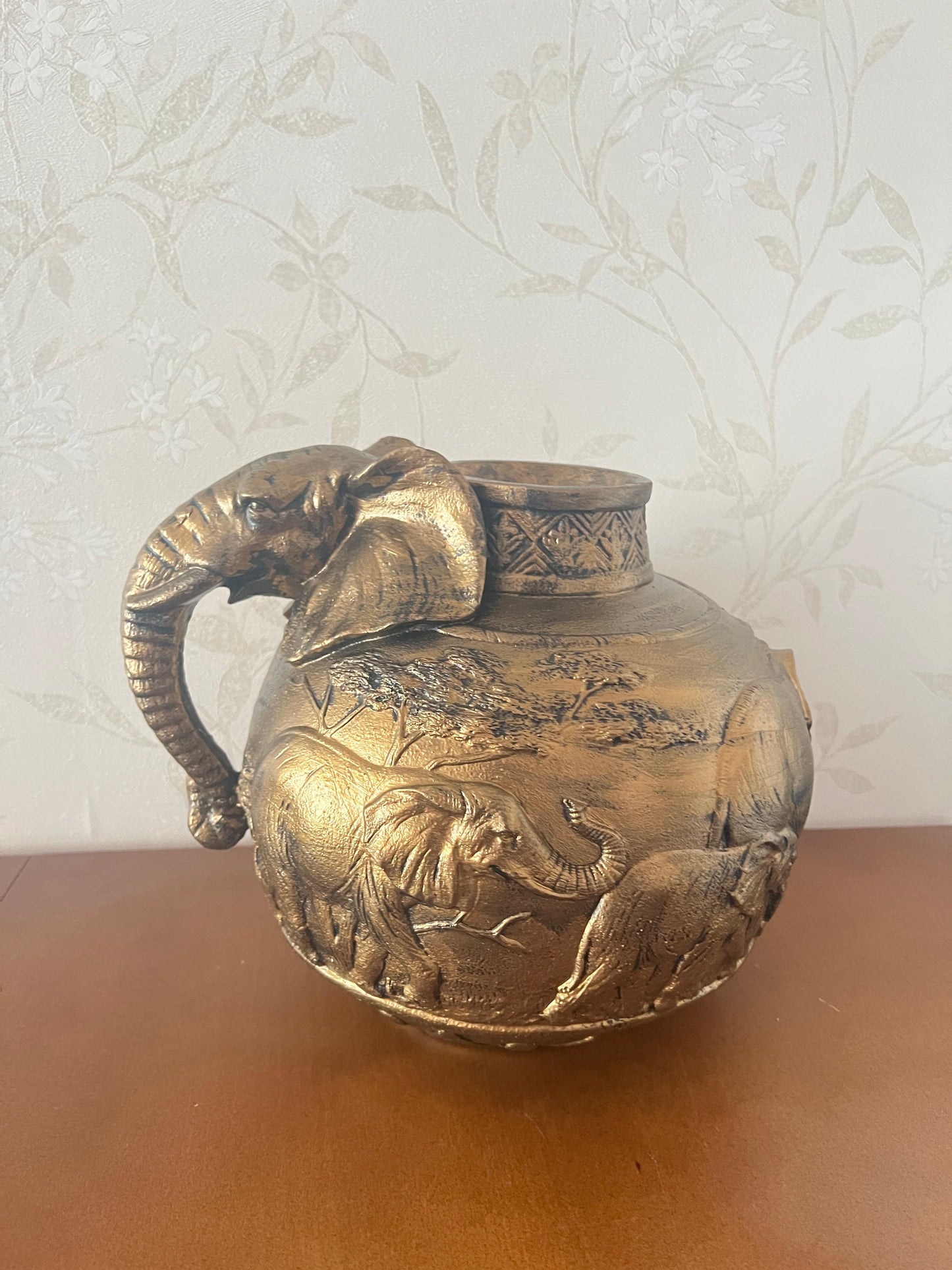 Elephant Vase, Handcrafted Safari Decor, Wildlife Art Decor, Elephant Handle Vase, Exotic Home Decor, Elephant Vase Decor, African Vase, Wildlife Vase
