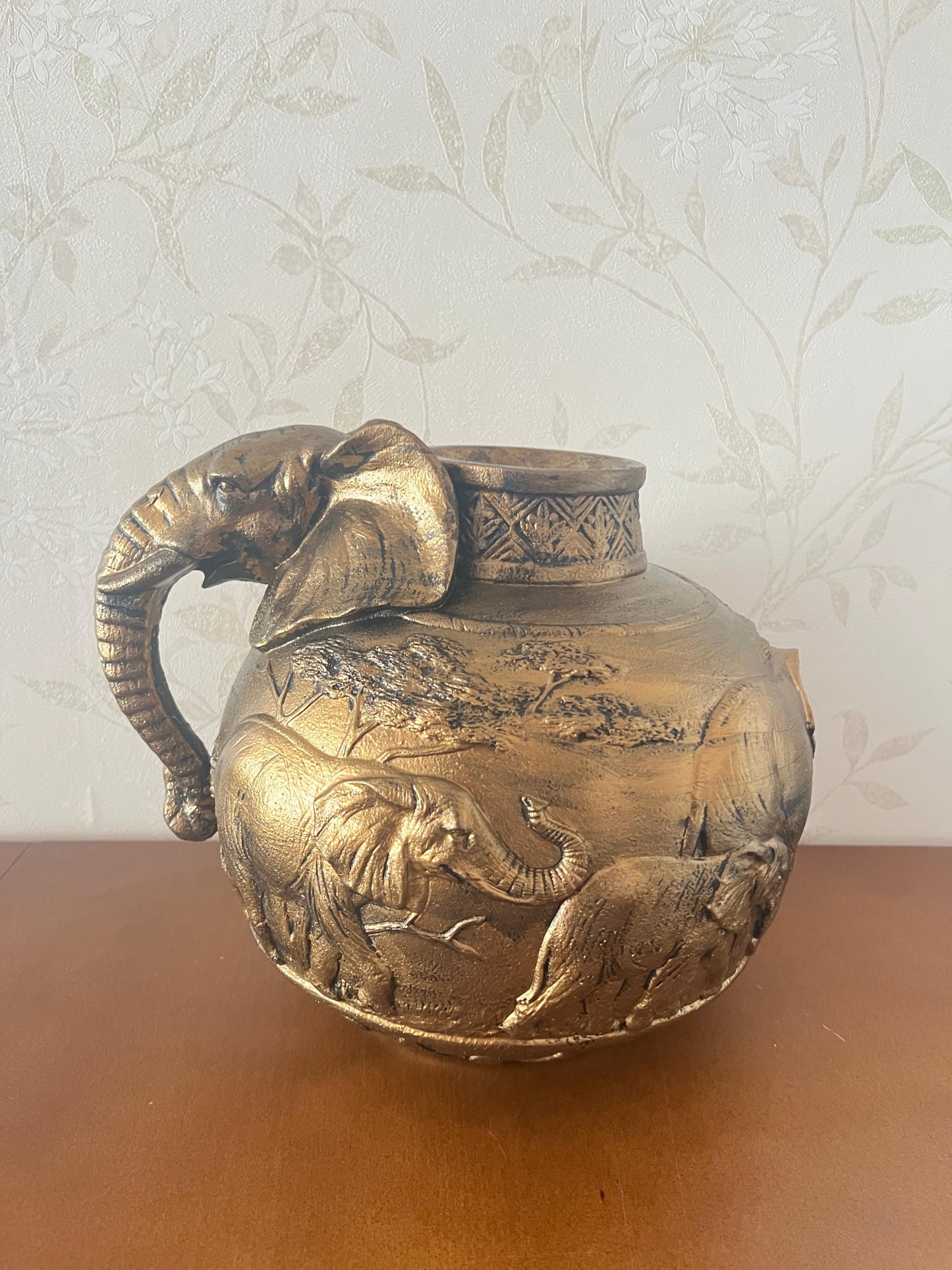 Elephant Vase, Handcrafted Safari Decor, Wildlife Art Decor, Elephant Handle Vase, Exotic Home Decor, Elephant Vase Decor, African Vase, Wildlife Vase