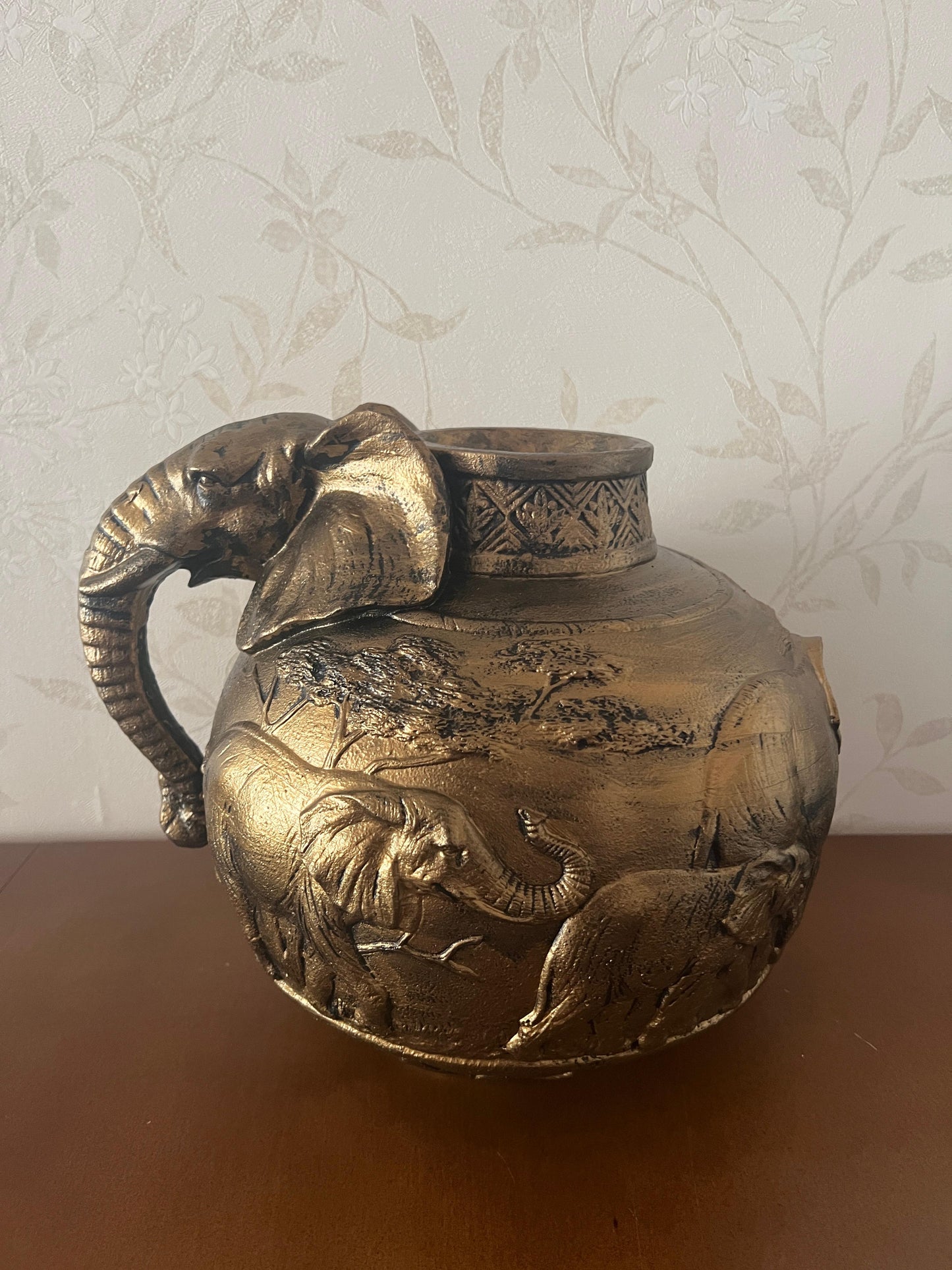 Elephant Vase, Handcrafted Safari Decor, Wildlife Art Decor, Elephant Handle Vase, Exotic Home Decor, Elephant Vase Decor, African Vase, Wildlife Vase