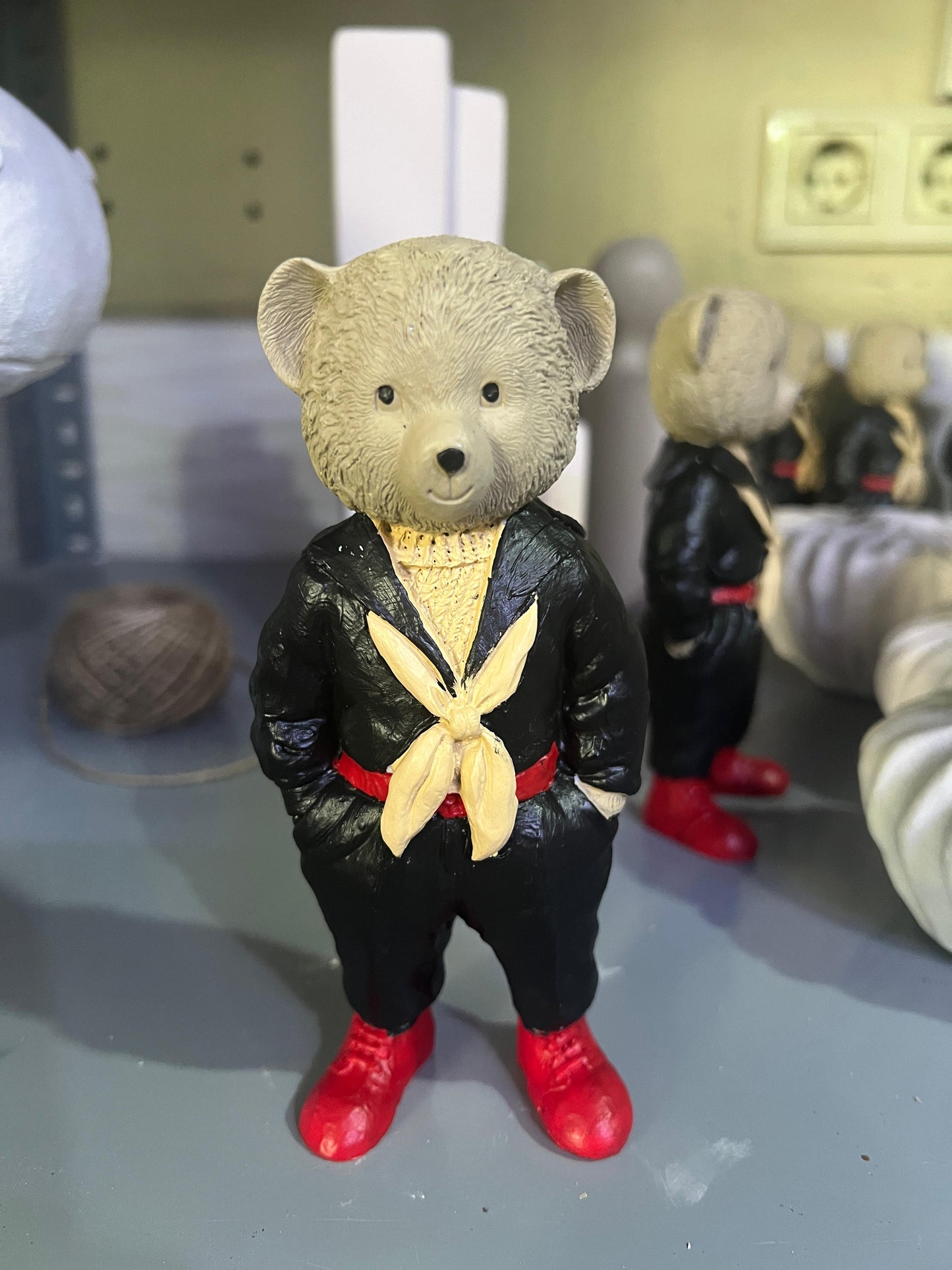 Cute Bear with Scarf Figurine, Standing Bear Sculpture, Polyester Bear Sculpture, Handcrafted Bear Statue, Polyester Bear Statue