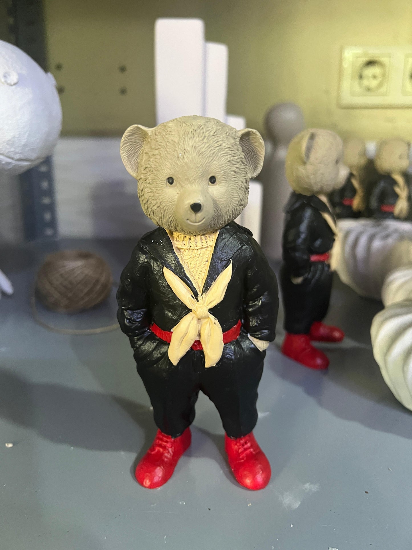 Cute Bear with Scarf Figurine, Standing Bear Sculpture, Polyester Bear Sculpture, Handcrafted Bear Statue, Polyester Bear Statue