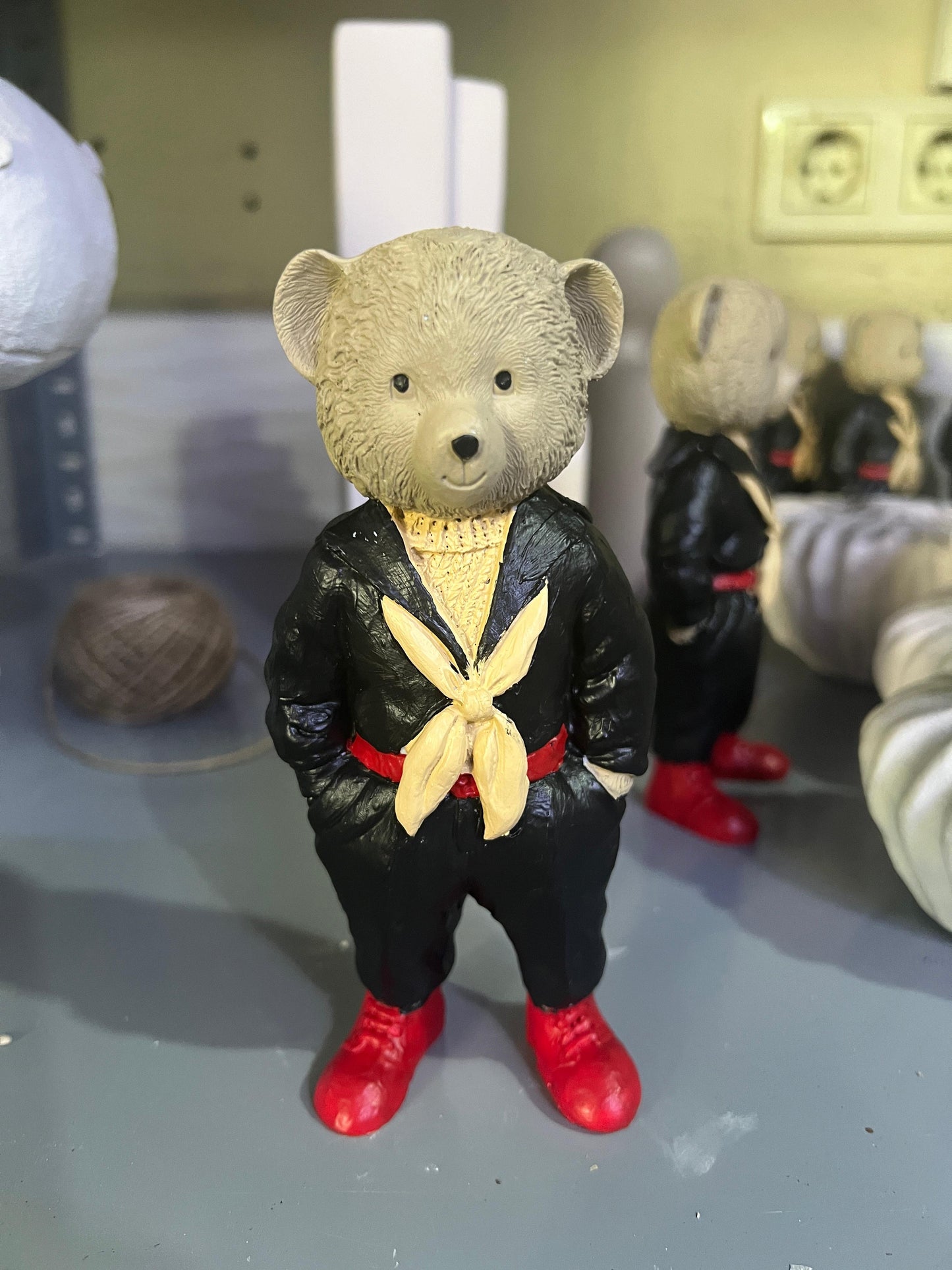Cute Bear with Scarf Figurine, Standing Bear Sculpture, Polyester Bear Sculpture, Handcrafted Bear Statue, Polyester Bear Statue