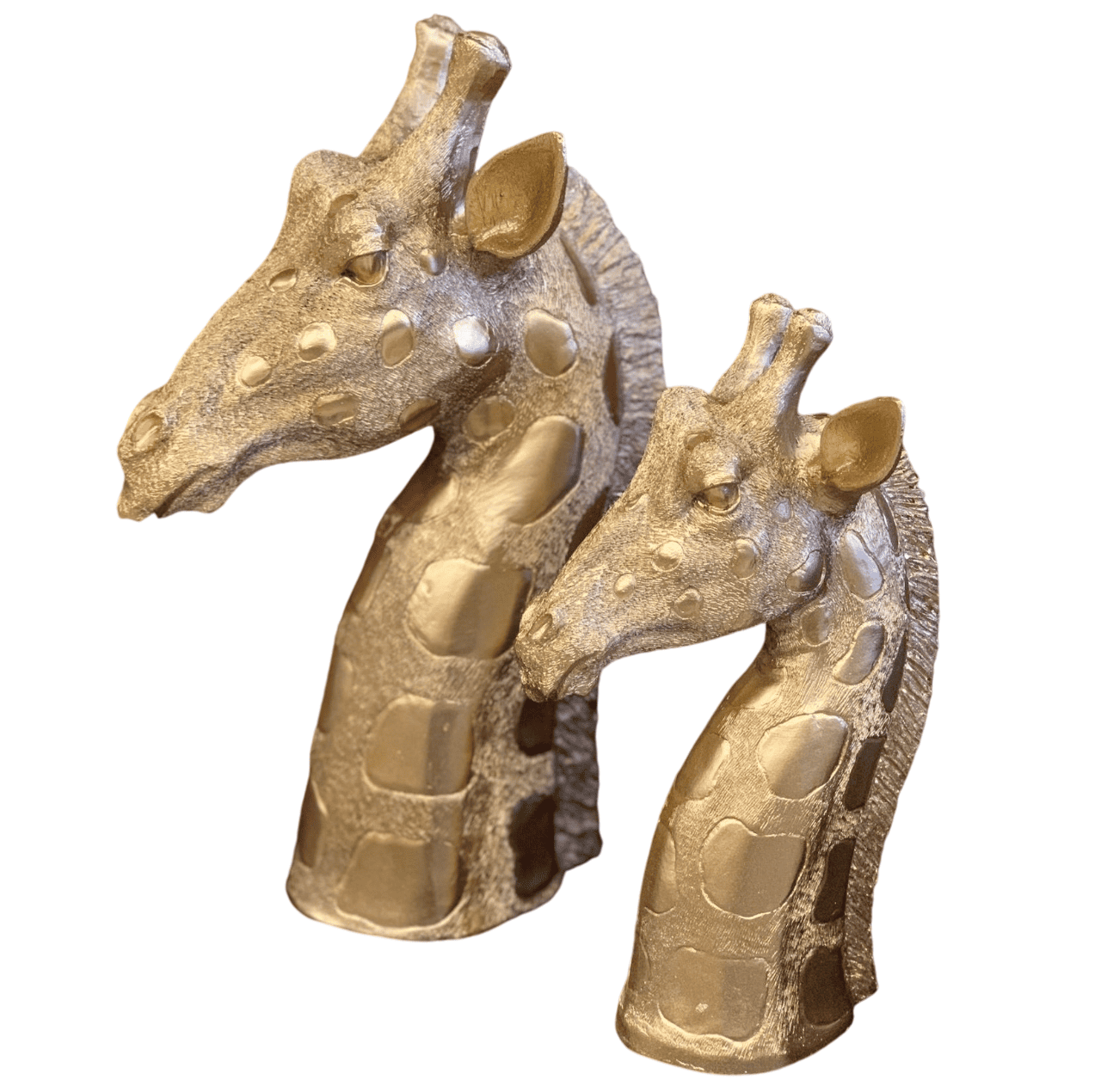 Giraffe Head Statue Set, Handcrafted Giraffe Sculptures, Safari Style Giraffe Head Statue, Decorative Giraffe Head Statues Set