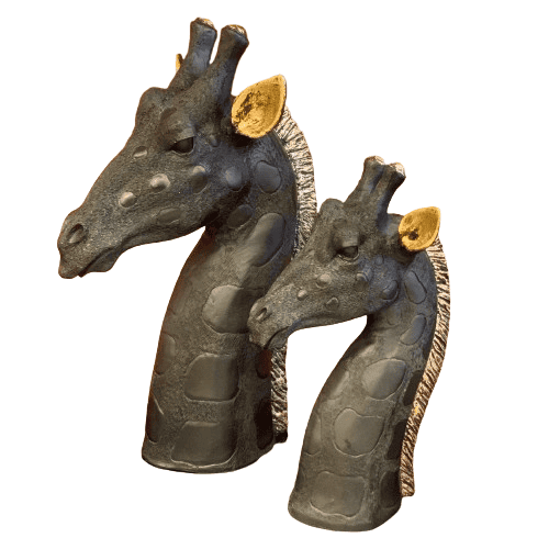 Giraffe Head Statue Set, Handcrafted Giraffe Sculptures, Safari Style Giraffe Head Statue, Decorative Giraffe Head Statues Set