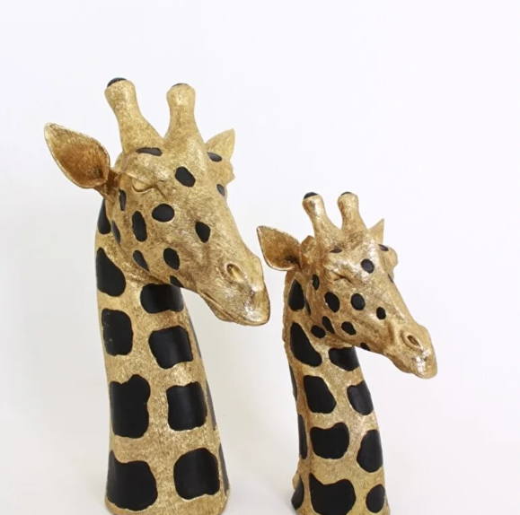Giraffe Head Statue Set, Handcrafted Giraffe Sculptures, Safari Style Giraffe Head Statue, Decorative Giraffe Head Statues Set