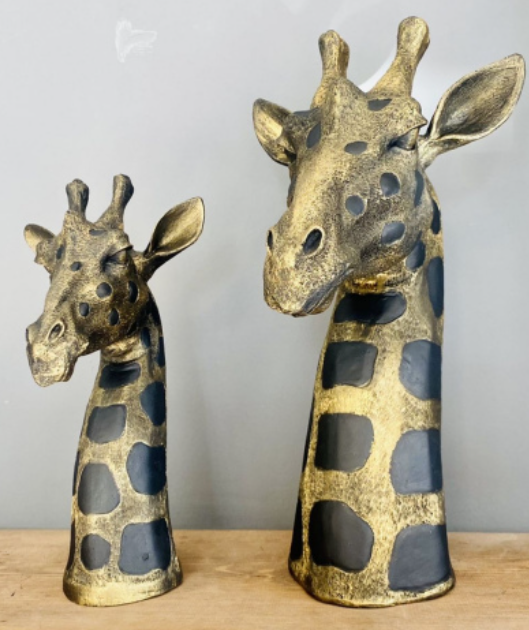 Giraffe Head Statue Set, Handcrafted Giraffe Sculptures, Safari Style Giraffe Head Statue, Decorative Giraffe Head Statues Set