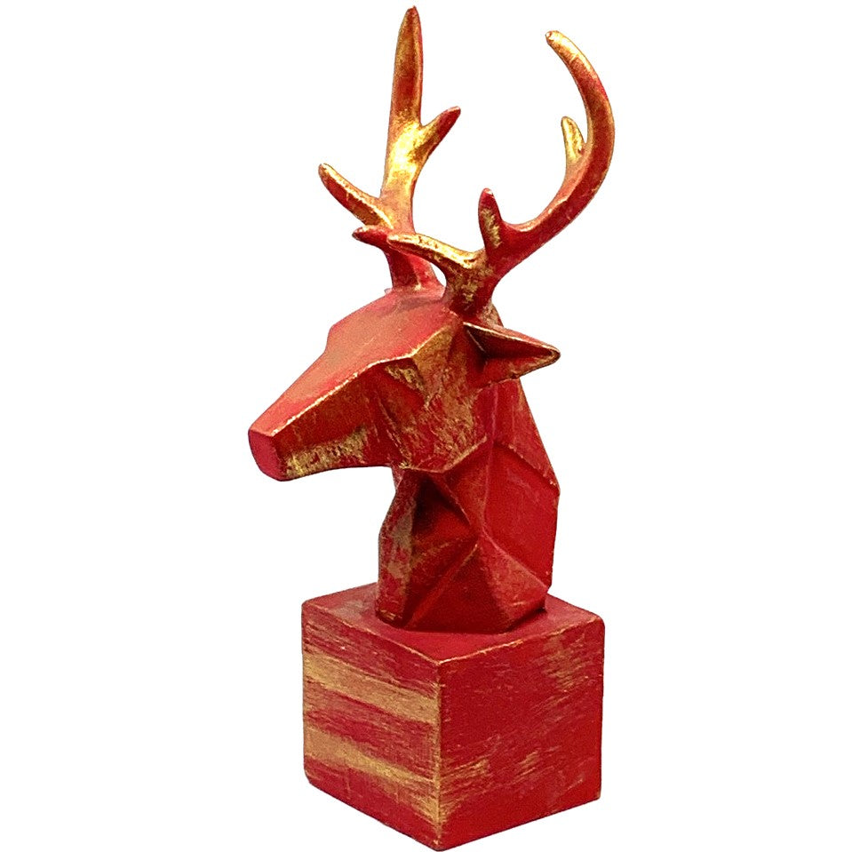 Cubic Deer Head Sculpture, Geometric Deer Statue, Minimalist Cubic Deer Figurine, Modern Abstract Deer Statue, Polyester Cubic Deer Statue
