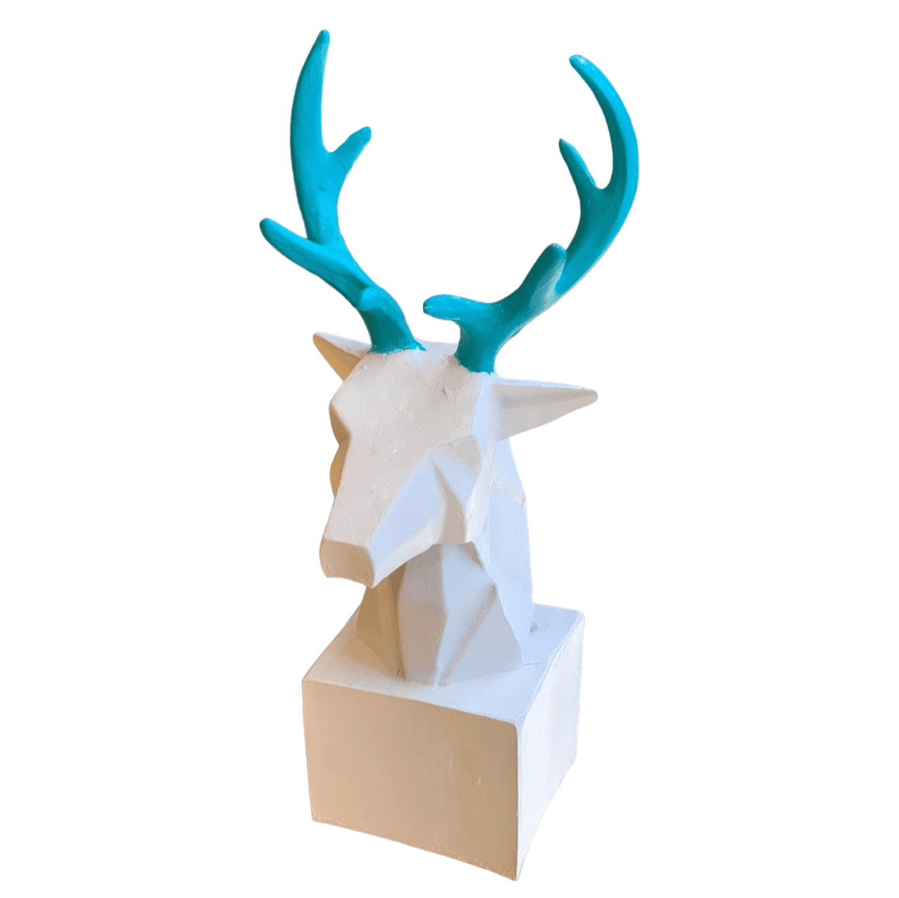 Cubic Deer Head Sculpture, Geometric Deer Statue, Minimalist Cubic Deer Figurine, Modern Abstract Deer Statue, Polyester Cubic Deer Statue