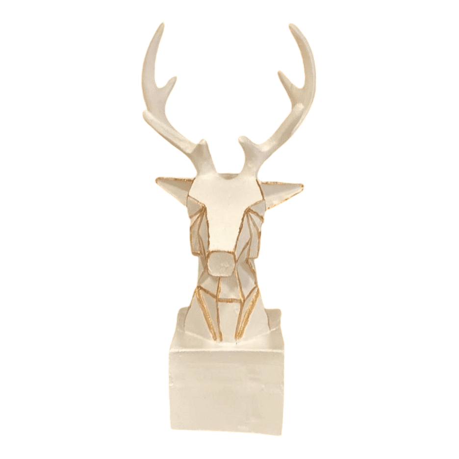 Cubic Deer Head Sculpture, Geometric Deer Statue, Minimalist Cubic Deer Figurine, Modern Abstract Deer Statue, Polyester Cubic Deer Statue