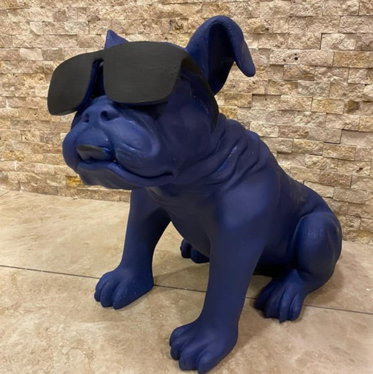 Handmade Bulldog Statue, Dog Decor with Glasses, Handmade Dog Statue, Bulldog Figurine with Glasses, Handmade Bulldog Sculpture