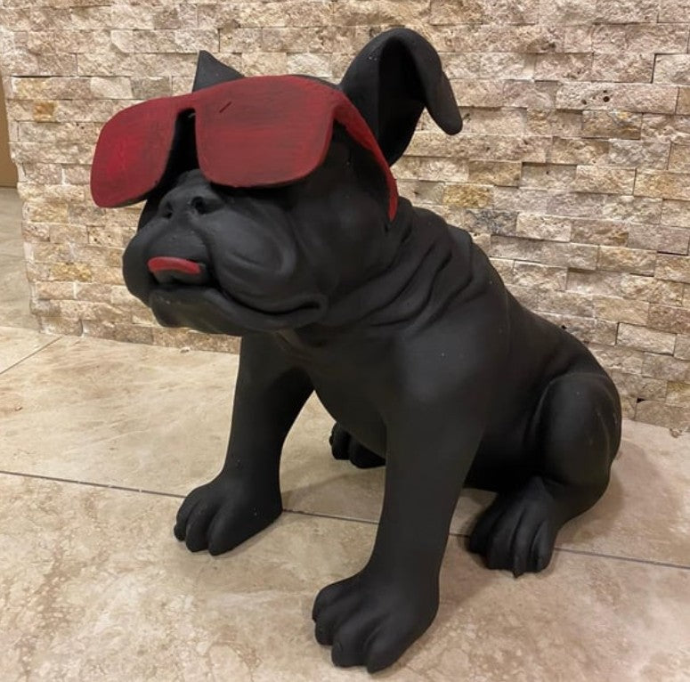 Handmade Bulldog Statue, Dog Decor with Glasses, Handmade Dog Statue, Bulldog Figurine with Glasses, Handmade Bulldog Sculpture