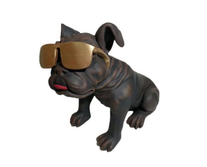 Handmade Bulldog Statue, Dog Decor with Glasses, Handmade Dog Statue, Bulldog Figurine with Glasses, Handmade Bulldog Sculpture