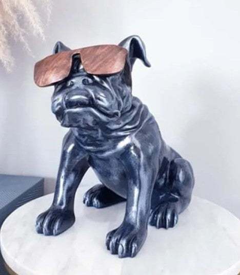 Handmade Bulldog Statue, Dog Decor with Glasses, Handmade Dog Statue, Bulldog Figurine with Glasses, Handmade Bulldog Sculpture