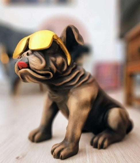 Handmade Bulldog Statue, Dog Decor with Glasses, Handmade Dog Statue, Bulldog Figurine with Glasses, Handmade Bulldog Sculpture