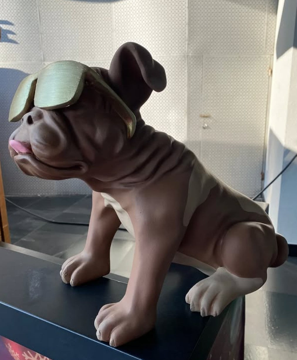 Handmade Bulldog Statue, Dog Decor with Glasses, Handmade Dog Statue, Bulldog Figurine with Glasses, Handmade Bulldog Sculpture