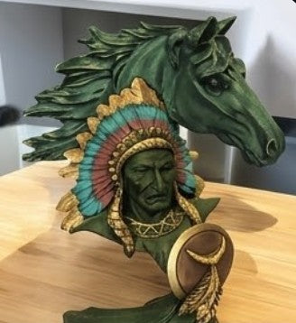 Native American Indian Chief and Horse Bust Sculpture, Western Decor, Native American Statue, Indian Chief Bust, Western Home Decor, Indian Chief Decor, Indian Chief Statue