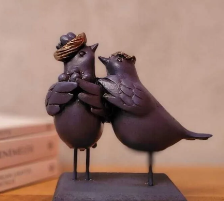 Romantic Bird Couple Sculpture, Lovebirds Statue for Home Decor, Polyester Bird Sculpture, Bird Couple Statue, Lovebird Couple Statue