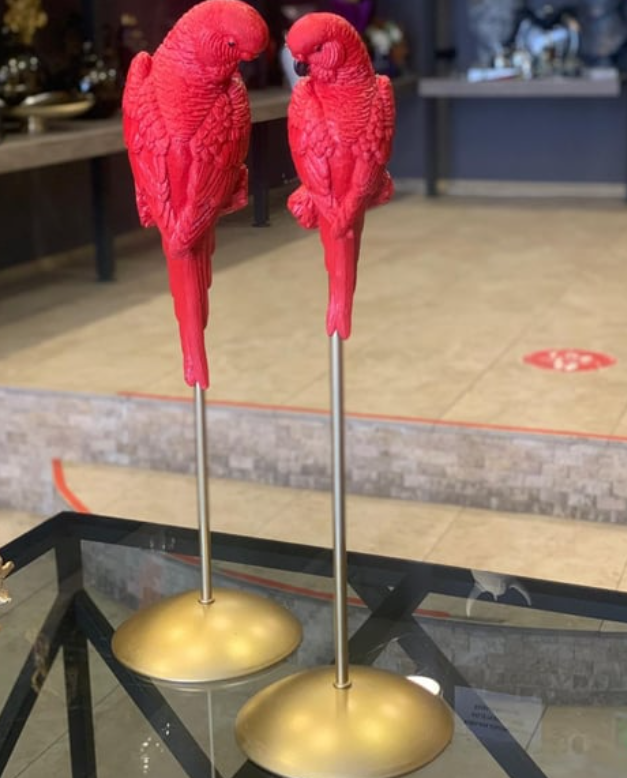 Parrot Statue Set, Tall Parrot Statues, Set of 2 Tall Parrots, Tropical Parrot Decor, Parrot Statues on Base, Tall Parrot Sculpture Set