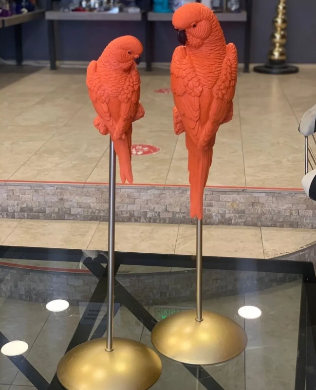 Parrot Statue Set, Tall Parrot Statues, Set of 2 Tall Parrots, Tropical Parrot Decor, Parrot Statues on Base, Tall Parrot Sculpture Set