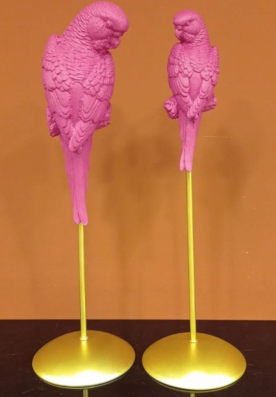 Parrot Statue Set, Tall Parrot Statues, Set of 2 Tall Parrots, Tropical Parrot Decor, Parrot Statues on Base, Tall Parrot Sculpture Set