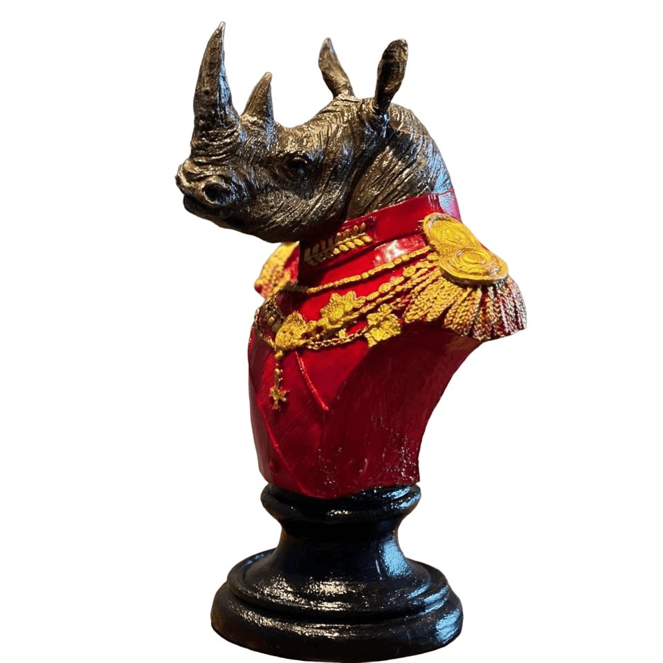 Royal Rhino Bust Statue, Military Style Rhino Bust, Elegant Rhino Head Statue, Rhino Head Statue, Military Rhino Bust, Rhino Bust Sculpture