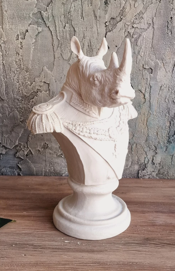 Royal Rhino Bust Statue, Military Style Rhino Bust, Elegant Rhino Head Statue, Rhino Head Statue, Military Rhino Bust, Rhino Bust Sculpture