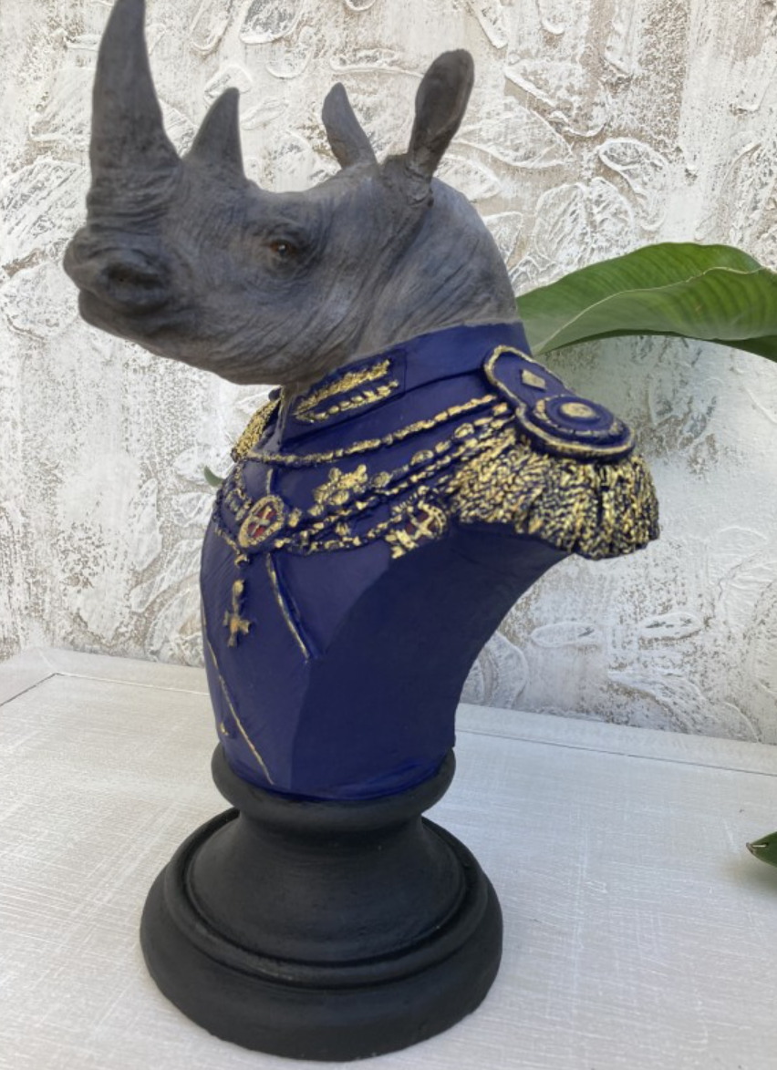 Royal Rhino Bust Statue, Military Style Rhino Bust, Elegant Rhino Head Statue, Rhino Head Statue, Military Rhino Bust, Rhino Bust Sculpture