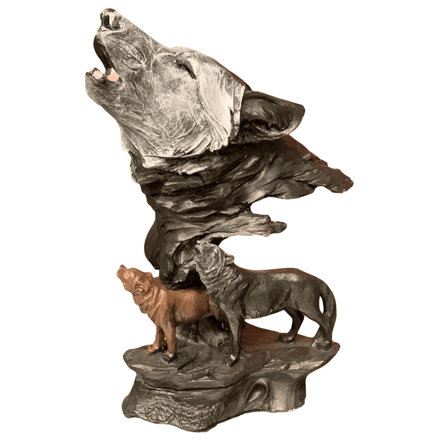 Howling Wolf Family Sculpture, Wolf Pack Statue, Wolf Head and Family Statue, Howling Wolf Head Statue, Spirit of the Wolf Pack Statue