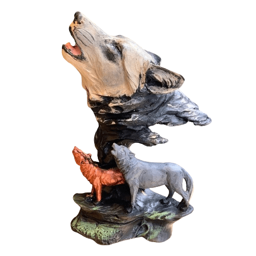 Howling Wolf Family Sculpture, Wolf Pack Statue, Wolf Head and Family Statue, Howling Wolf Head Statue, Spirit of the Wolf Pack Statue
