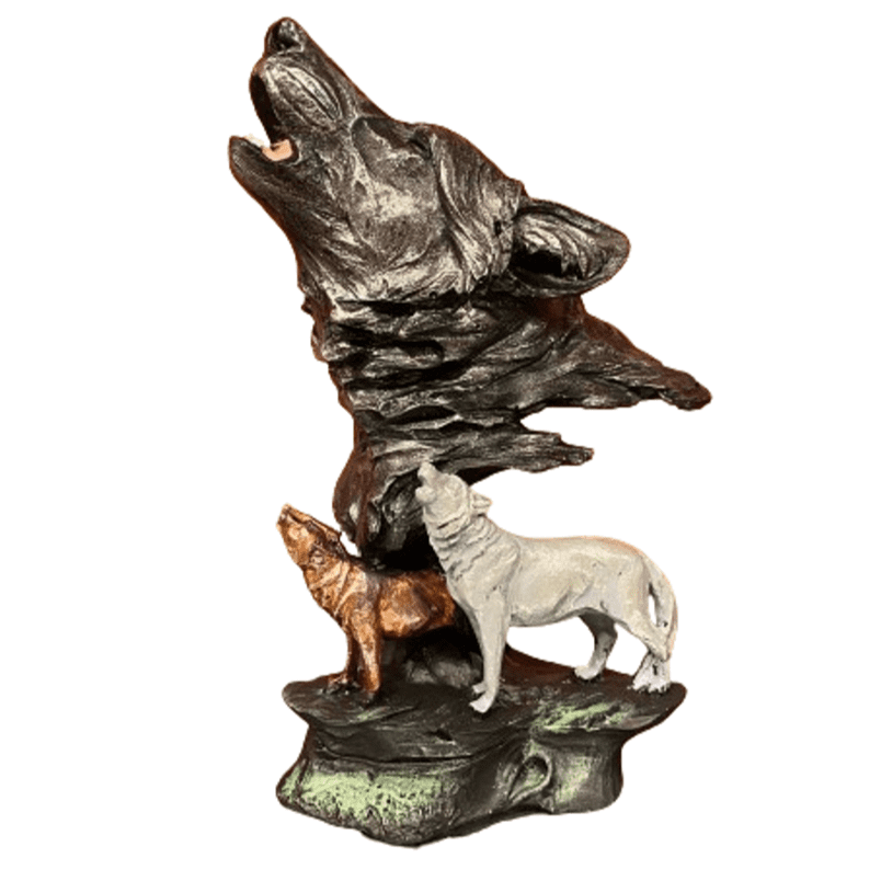 Howling Wolf Family Sculpture, Wolf Pack Statue, Wolf Head and Family Statue, Howling Wolf Head Statue, Spirit of the Wolf Pack Statue