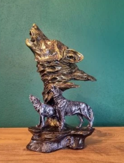Howling Wolf Family Sculpture, Wolf Pack Statue, Wolf Head and Family Statue, Howling Wolf Head Statue, Spirit of the Wolf Pack Statue