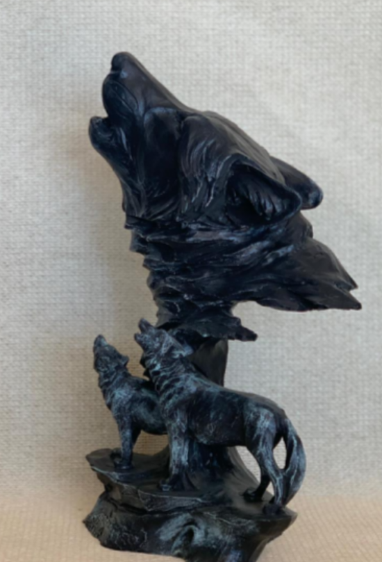 Howling Wolf Family Sculpture, Wolf Pack Statue, Wolf Head and Family Statue, Howling Wolf Head Statue, Spirit of the Wolf Pack Statue
