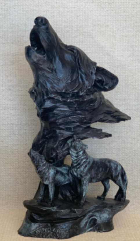 Howling Wolf Family Sculpture, Wolf Pack Statue, Wolf Head and Family Statue, Howling Wolf Head Statue, Spirit of the Wolf Pack Statue