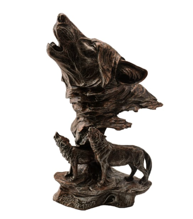 Howling Wolf Family Sculpture, Wolf Pack Statue, Wolf Head and Family Statue, Howling Wolf Head Statue, Spirit of the Wolf Pack Statue