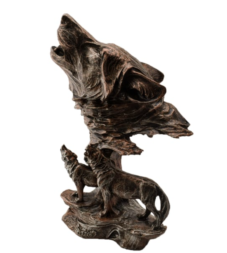 Howling Wolf Family Sculpture, Wolf Pack Statue, Wolf Head and Family Statue, Howling Wolf Head Statue, Spirit of the Wolf Pack Statue