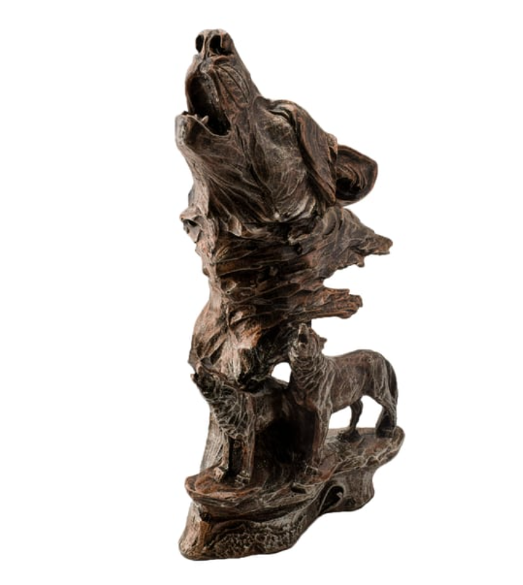 Howling Wolf Family Sculpture, Wolf Pack Statue, Wolf Head and Family Statue, Howling Wolf Head Statue, Spirit of the Wolf Pack Statue