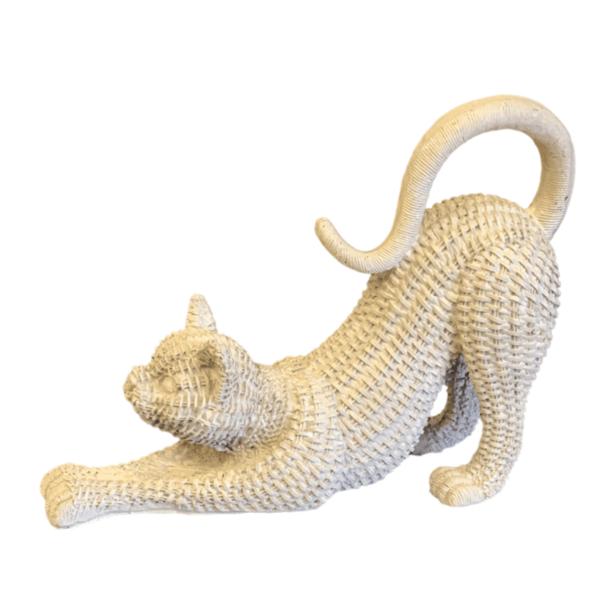 Handcrafted Woven Cat Statue, Textured Cat Figurine, Unique Woven Cat Sculpture, Realistic Woven Cat Statue, Elegant Woven Cat Sculpture