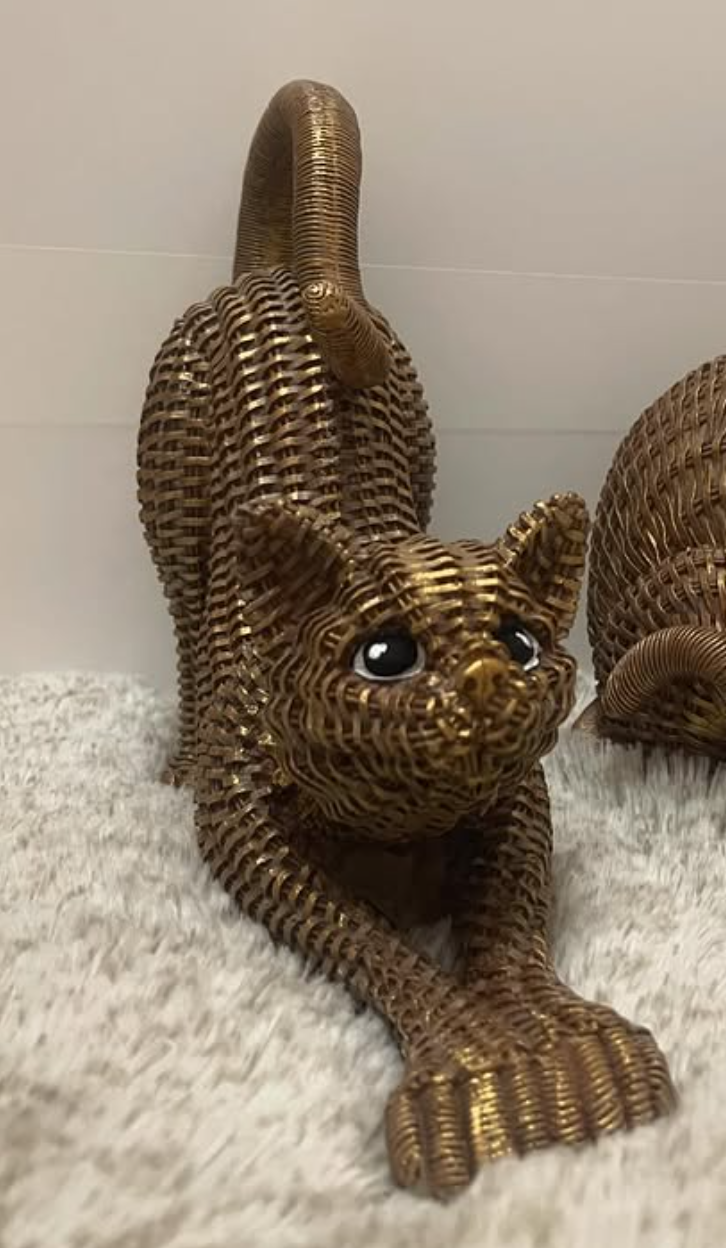 Handcrafted Woven Cat Statue, Textured Cat Figurine, Unique Woven Cat Sculpture, Realistic Woven Cat Statue, Elegant Woven Cat Sculpture