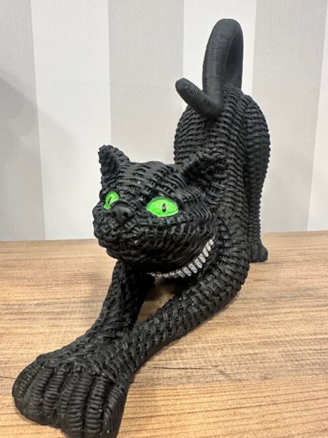 Handcrafted Woven Cat Statue, Textured Cat Figurine, Unique Woven Cat Sculpture, Realistic Woven Cat Statue, Elegant Woven Cat Sculpture