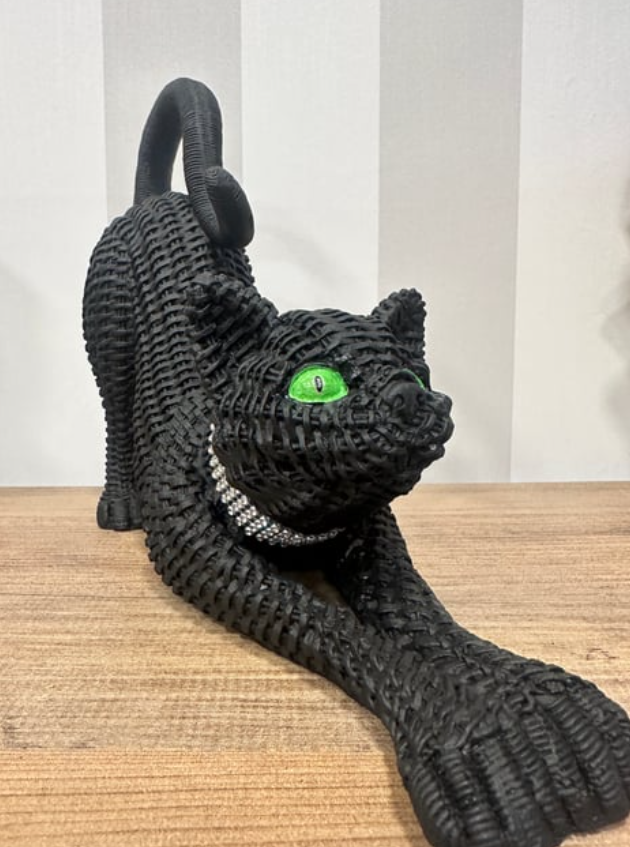 Handcrafted Woven Cat Statue, Textured Cat Figurine, Unique Woven Cat Sculpture, Realistic Woven Cat Statue, Elegant Woven Cat Sculpture