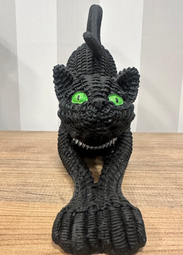 Handcrafted Woven Cat Statue, Textured Cat Figurine, Unique Woven Cat Sculpture, Realistic Woven Cat Statue, Elegant Woven Cat Sculpture