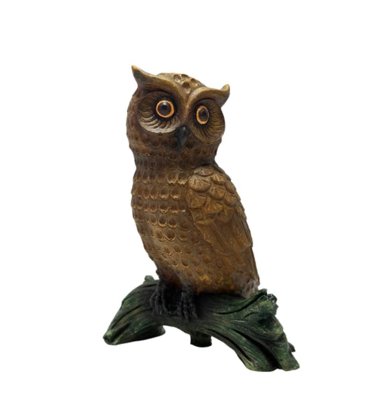 Rustic Owl Statue, Polyester Owl Sculpture, Realistic Owl Figurine, Handcrafted Owl Statue, Textured Owl Figurine, Realistic Owl Statue