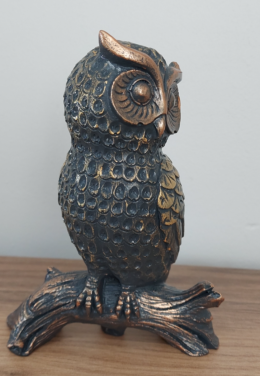 Rustic Owl Statue, Polyester Owl Sculpture, Realistic Owl Figurine, Handcrafted Owl Statue, Textured Owl Figurine, Realistic Owl Statue