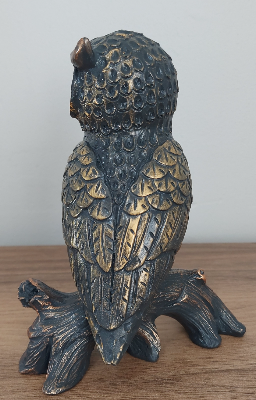 Rustic Owl Statue, Polyester Owl Sculpture, Realistic Owl Figurine, Handcrafted Owl Statue, Textured Owl Figurine, Realistic Owl Statue