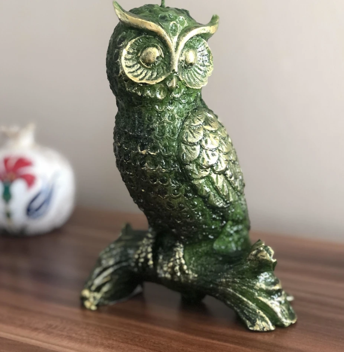 Rustic Owl Statue, Polyester Owl Sculpture, Realistic Owl Figurine, Handcrafted Owl Statue, Textured Owl Figurine, Realistic Owl Statue