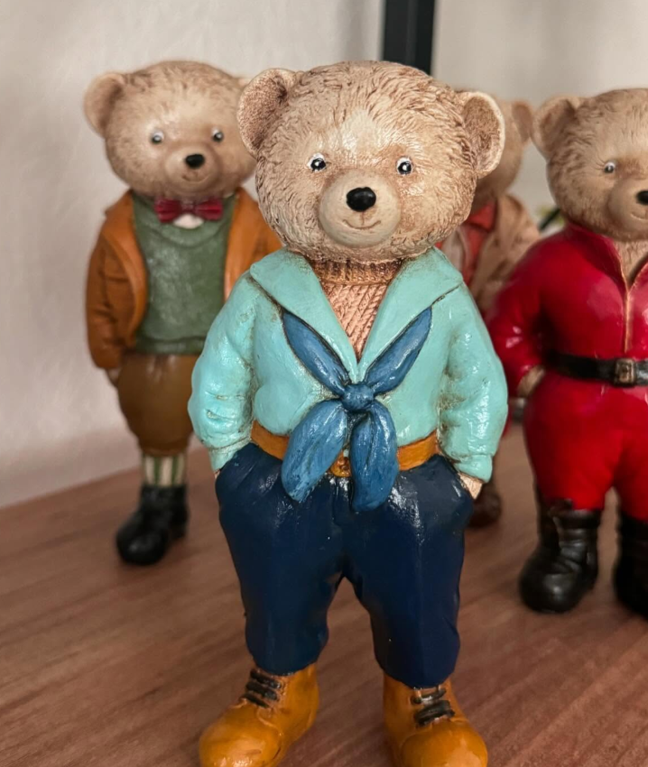 Cute Bear with Scarf Figurine, Standing Bear Sculpture, Polyester Bear Sculpture, Handcrafted Bear Statue, Polyester Bear Statue