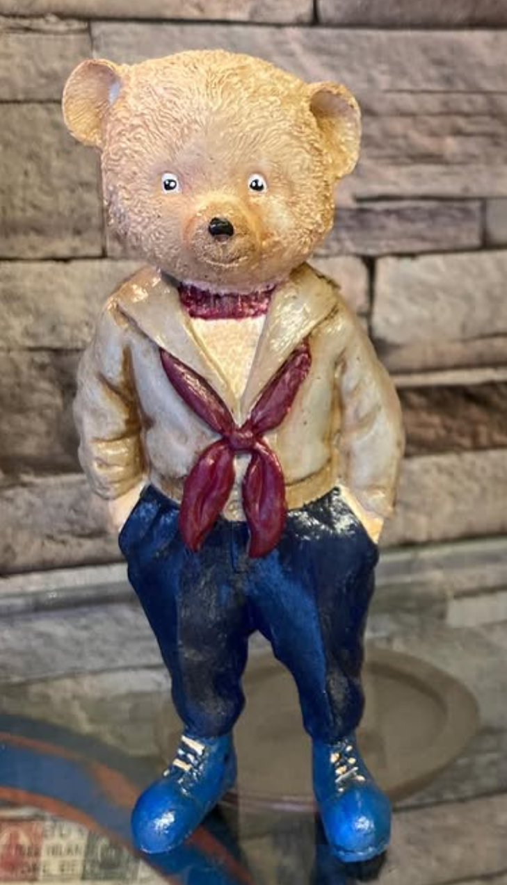 Cute Bear with Scarf Figurine, Standing Bear Sculpture, Polyester Bear Sculpture, Handcrafted Bear Statue, Polyester Bear Statue