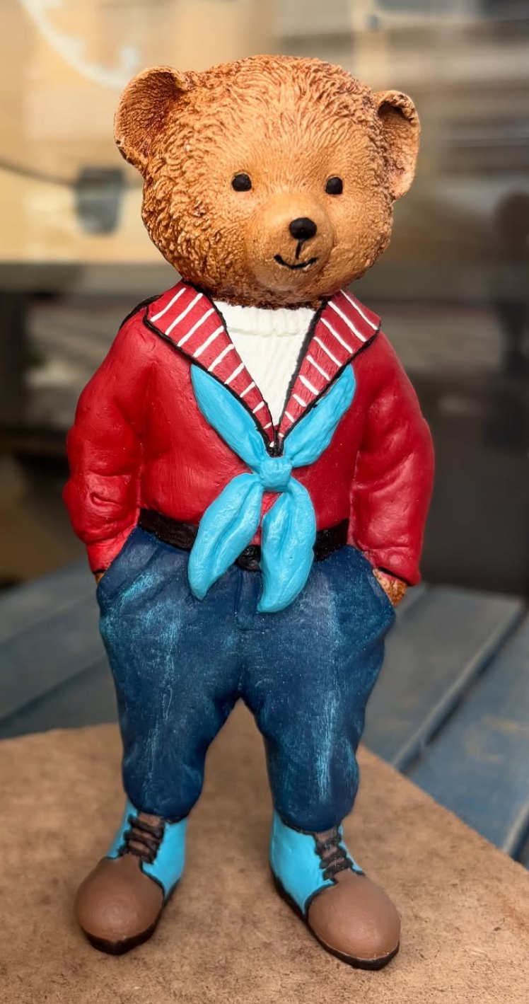 Cute Bear with Scarf Figurine, Standing Bear Sculpture, Polyester Bear Sculpture, Handcrafted Bear Statue, Polyester Bear Statue