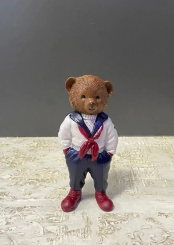 Cute Bear with Scarf Figurine, Standing Bear Sculpture, Polyester Bear Sculpture, Handcrafted Bear Statue, Polyester Bear Statue